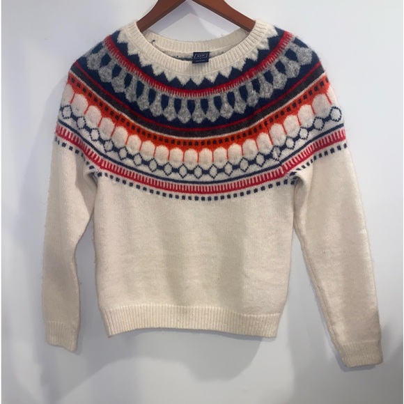 GAP Wool Blend Scandi Nordic Knit Cream Patterned Yoke Sweater, Sz Small - Picture 2 of 12